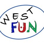 Logo „WEST FUN“ mit stilisiertem Schriftzug in Schwarz, Blau, Rot und Grün innerhalb eines blauen Ovals.